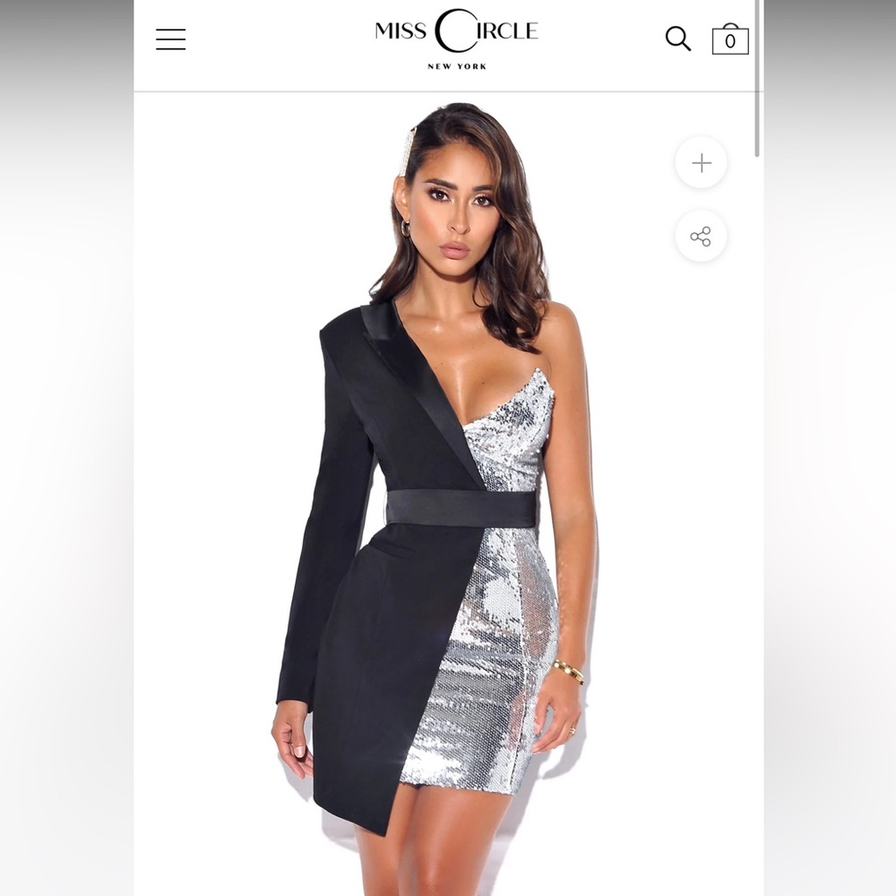 Miss circle Silver Night One Sleeved Sequin Crepe Tuxedo Blazer Dress